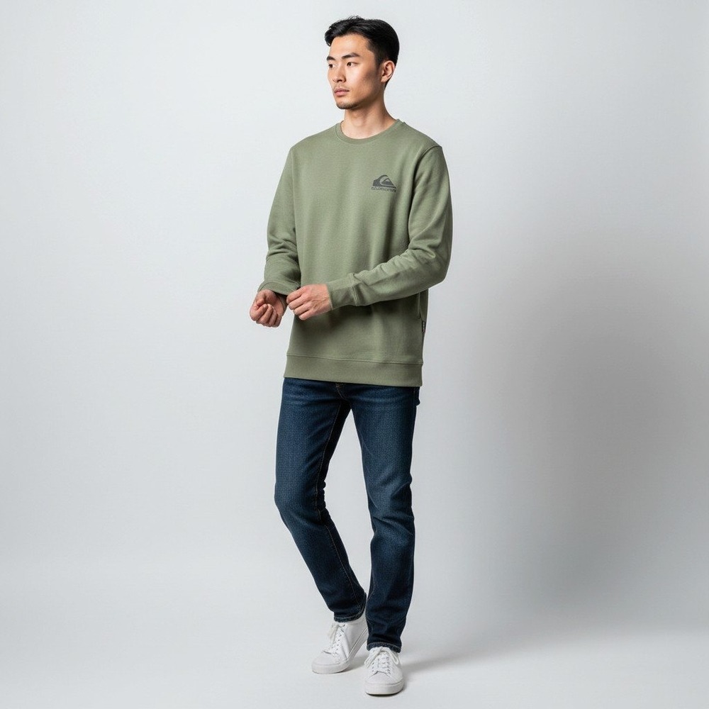 Quiksilver Sweatshirt XL Olive Green Logo Graphic Crew Neck Fleece Pullover